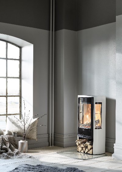 Contura 856 wit - glazen deur, gelakte aluminium plank