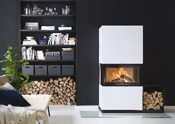 Contura i51 version blanc avec casier stockage de bois