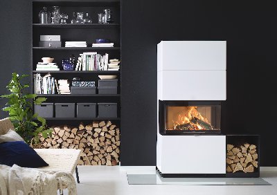 Contura i51 in wit met opbergkast voor hout