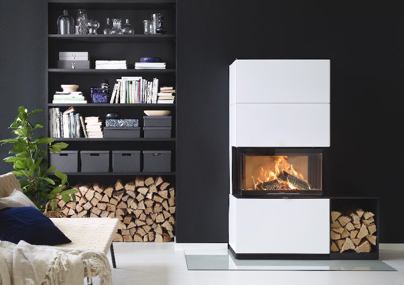 Contura i51 in wit met opbergkast voor hout