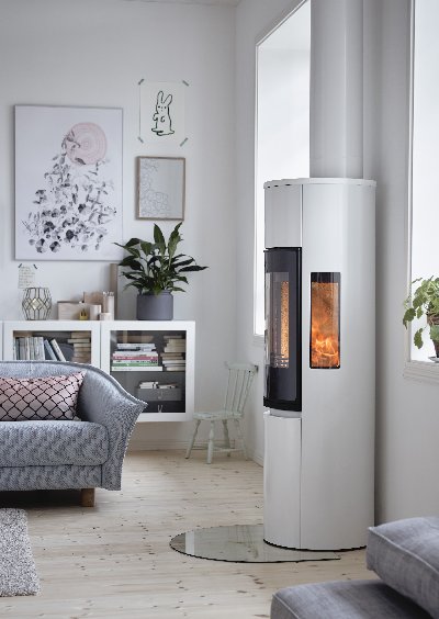 Contura 596 wit - Glazen deur, gietijzeren rooster