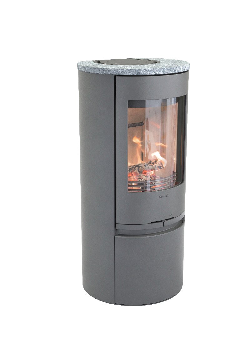 Contura 510 grijs - Gietijzeren deur, bovenblad van speksteen