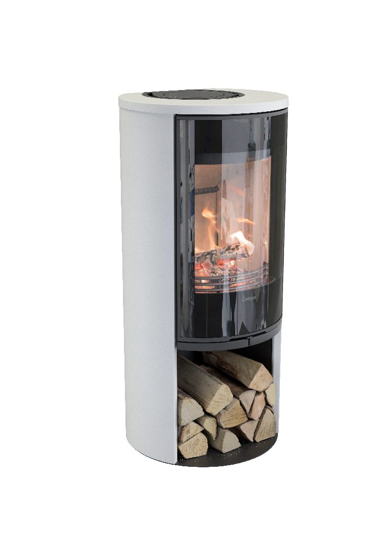 Contura 510 blanc - Porte en verre, Plateau en fonte