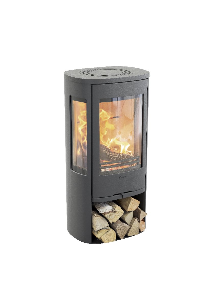 Contura 856 grijs - Gietijzeren deur, gelakte aluminium plank