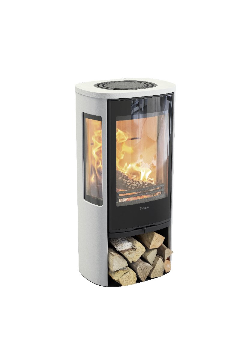 Contura 856 wit - glazen deur, gelakte aluminium plank