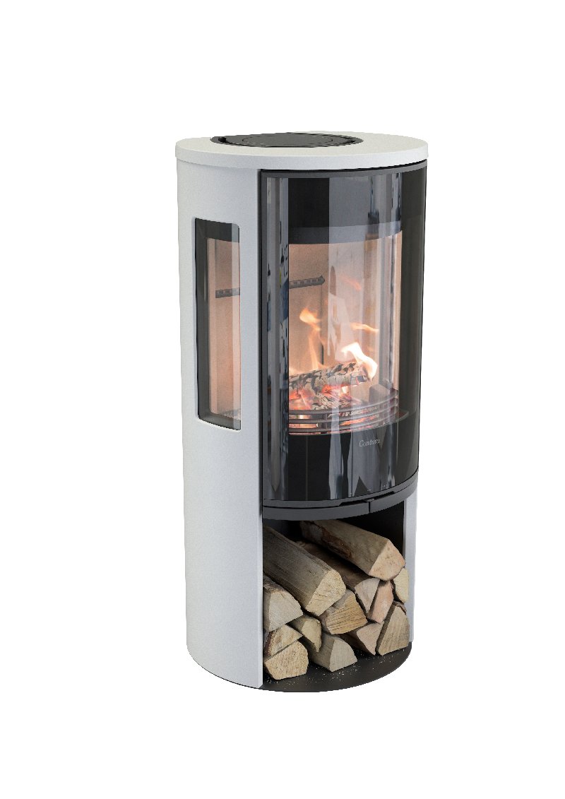 Contura 556 wit - Glazen deur, gietijzeren rooster