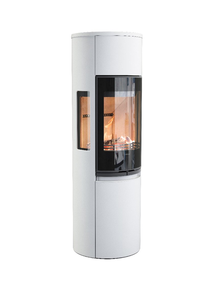 Contura 596 wit - Glazen deur, gietijzeren rooster