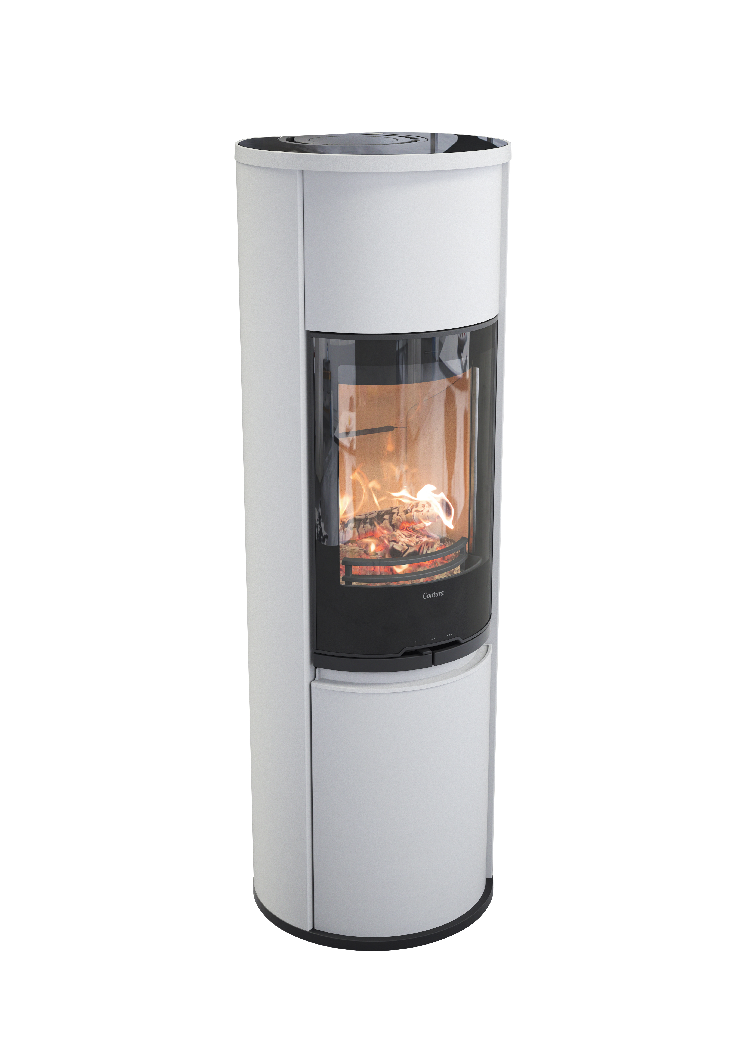 Contura 690 blanc - Porte en verre, plateau supérieur en verre