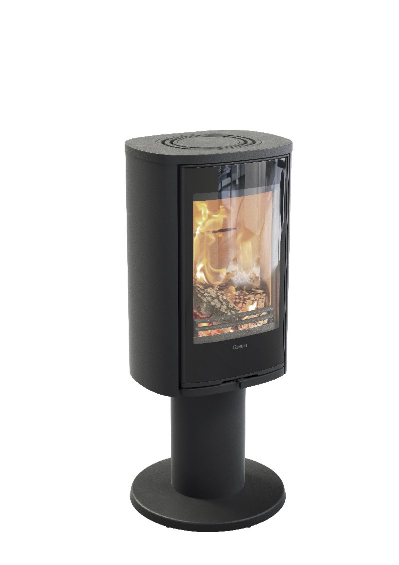 Contura 870 zwart - Glazen deur, gelakte aluminium bovenplaat