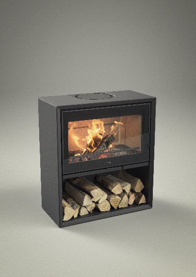 Contura 310 negro con puerta de cristal