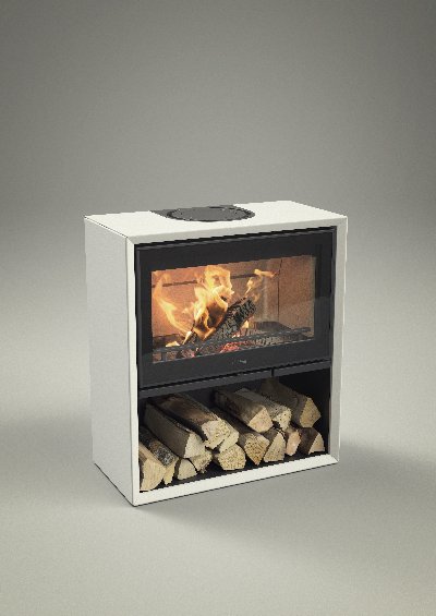 Contura 310 blanco con puerta de cristal