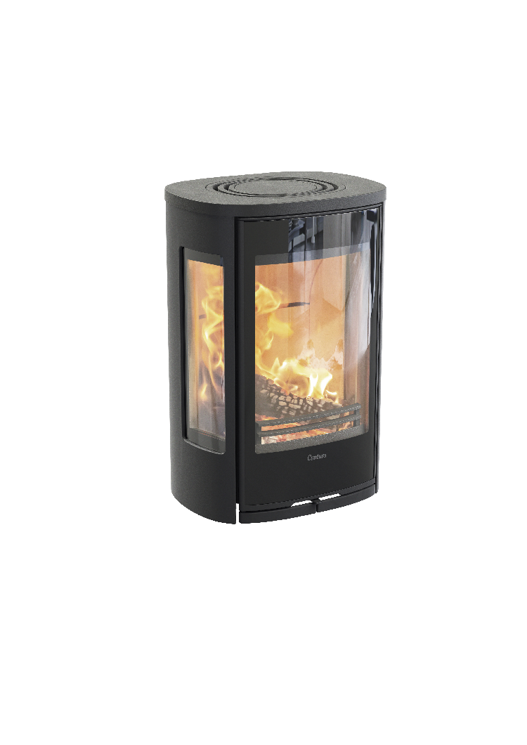 Contura 856w noir - Porte vitrée, plateau en alu laqué