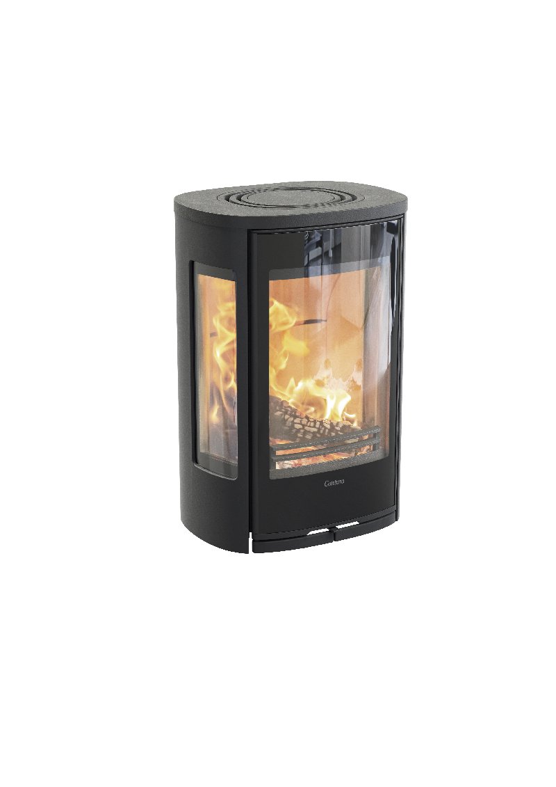 Contura 856w zwart - Glazen deur, bovenblad van gelakt aluminium